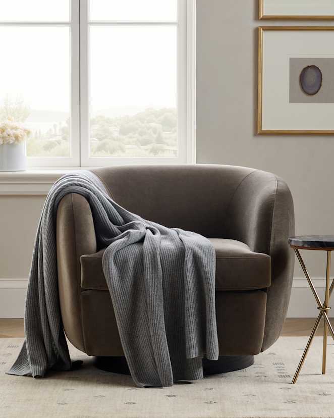 Heather Grey Ribbed Knit Cashmere Throw