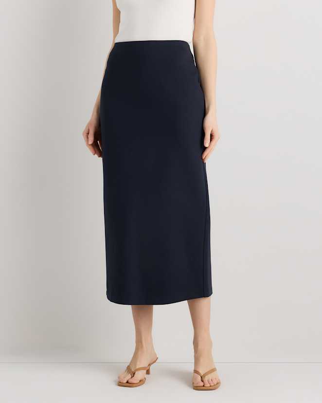 Navy Ultra-Stretch Ponte Maxi Pencil Skirt