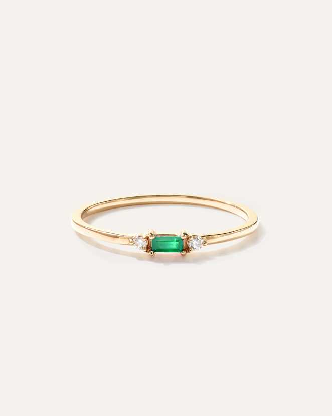 Emerald 14k Gold Baguette Gemstone with Diamonds Ring