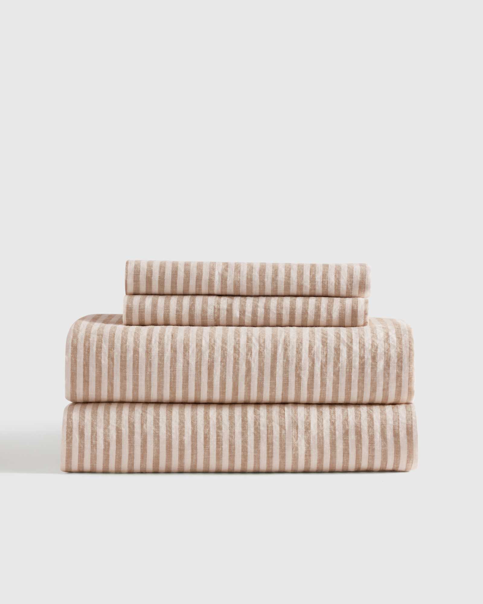 Latte/White Stripe European Linen Stripe Sheet Set