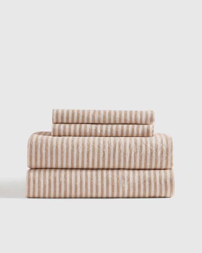 Latte/White Stripe European Linen Stripe Sheet Set