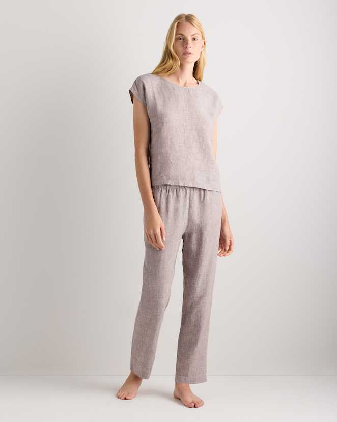 Taupe Brown Chambray 100% European Linen Pajama Set