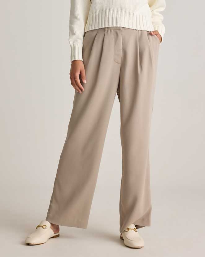 Morel Grey Stretch Crepe Pleated Wide Leg Pants