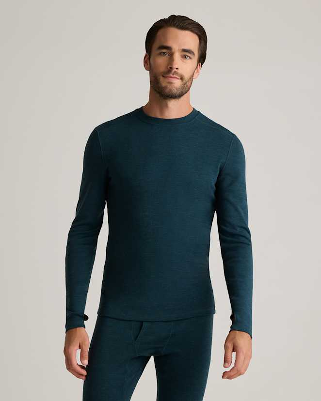 Heather Teal 100% Merino Wool Cold Weather Base Layer Crew