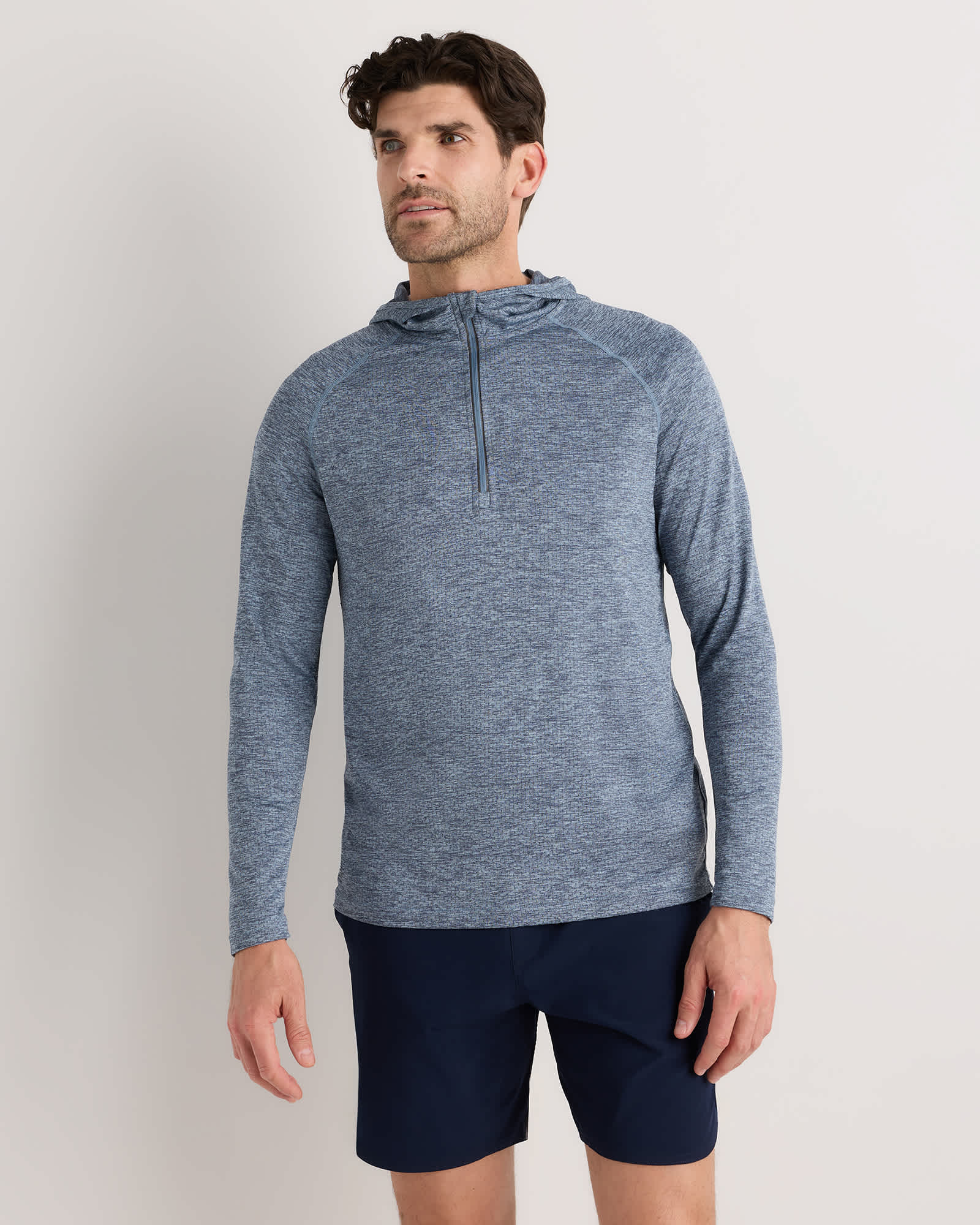 Heather Blue Mesh Performance Training Quarter Zip Hoodie