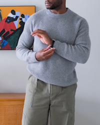 Mongolian Cashmere Fisherman Crewneck Sweater Heather Grey Buchi Okafor 4x5 Thumbnail
