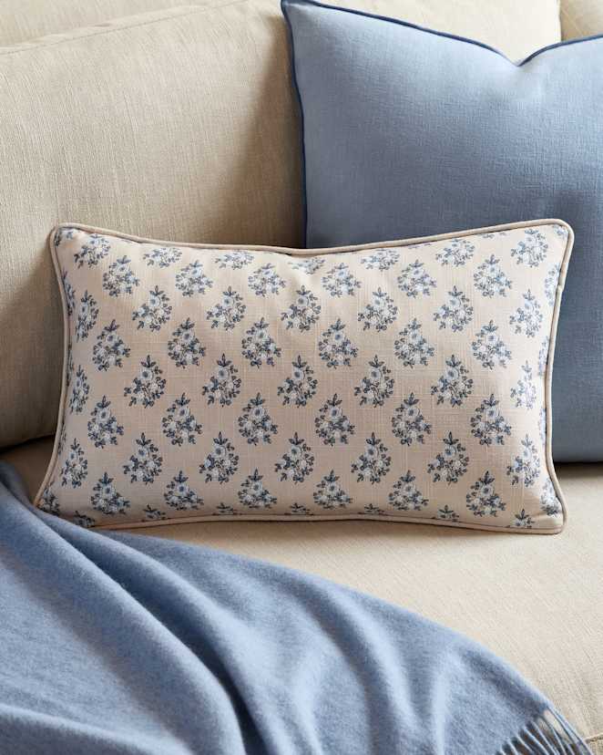Natural Piped Block Print Cotton Pillow Cover