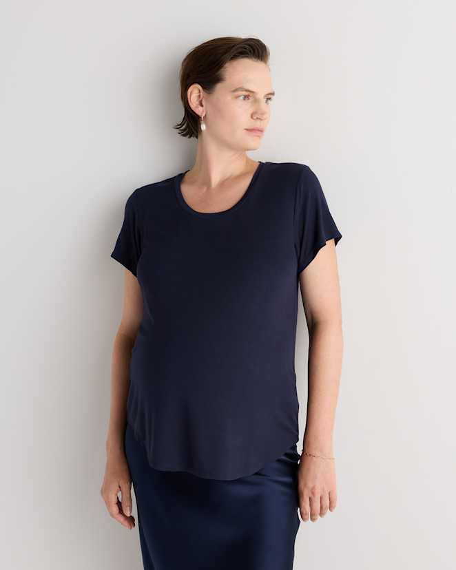 Deep Navy Bamboo Jersey Nursing Scoop Neck Tee