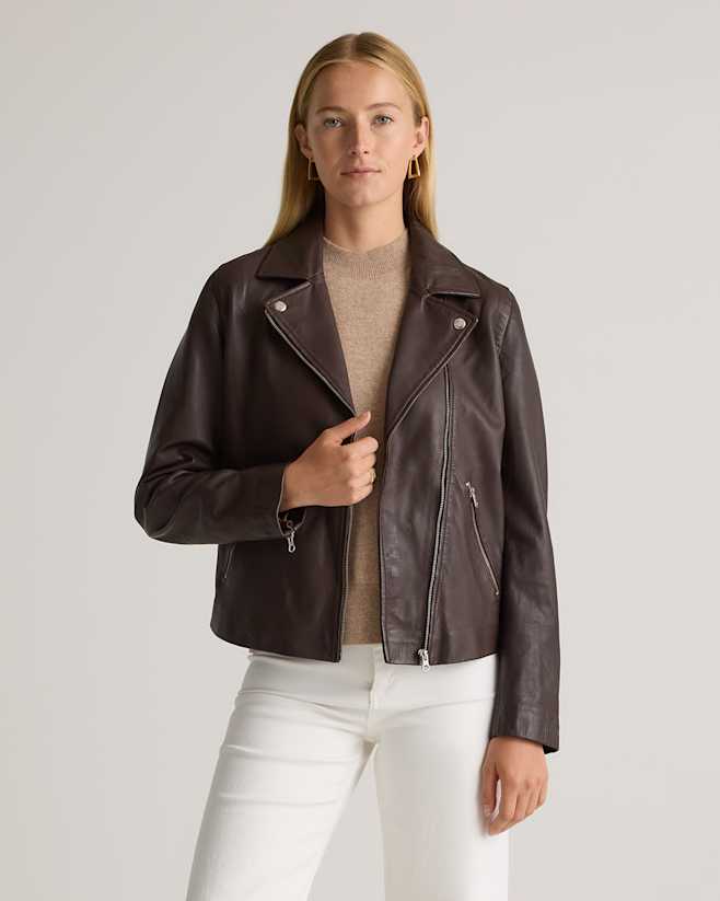 Brown 100% Washed Leather Biker Jacket