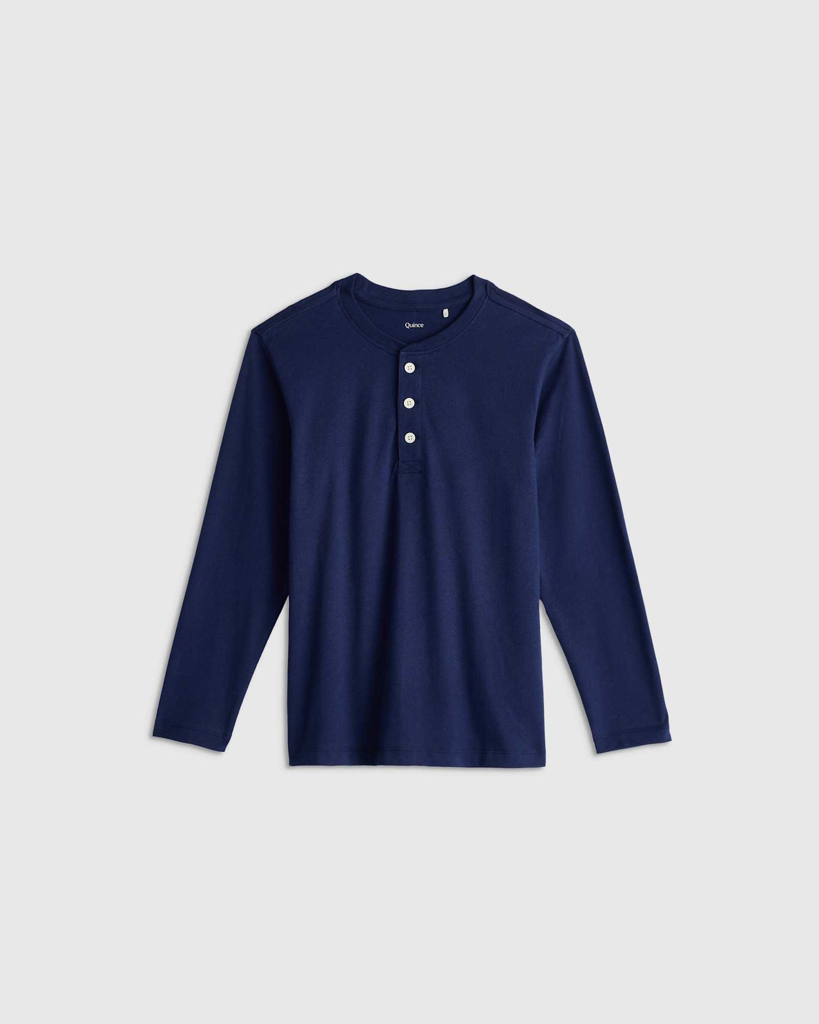 Navy 100% Organic Cotton Long Sleeve Henley Tee