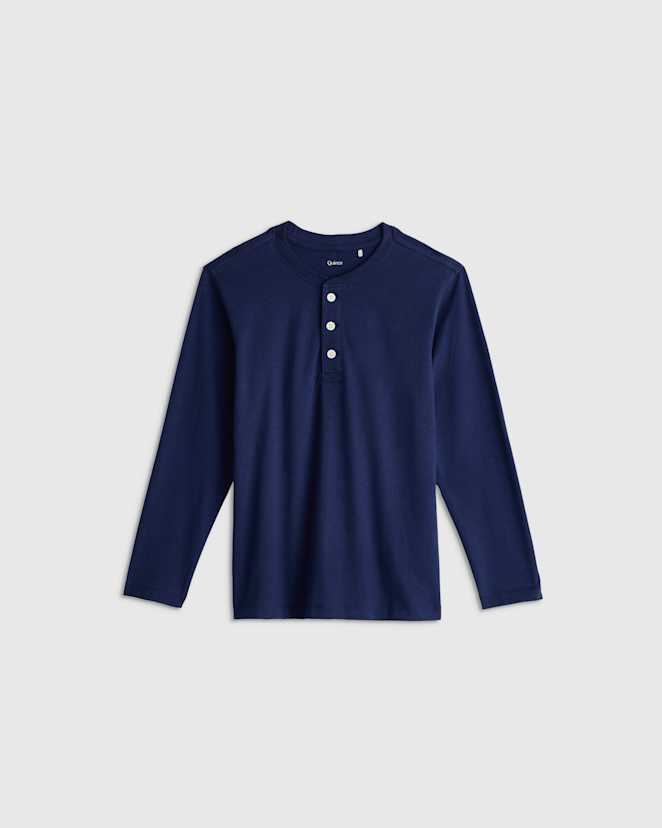 Navy 100% Organic Cotton Long Sleeve Henley Tee