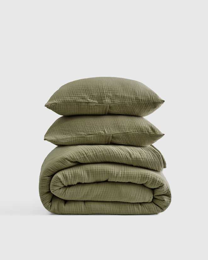 Olive Ensemble de courtepointe de rêve en gaze aérée biologique