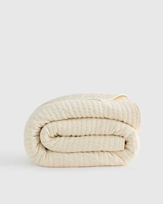 Ivory European Linen Cotton Stitch Quilt