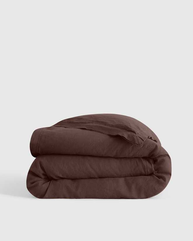 Espresso European Linen Double Flange Duvet Cover