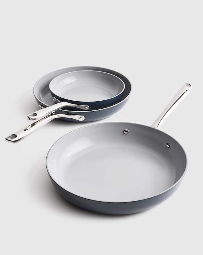 Navy Ceramic Nonstick Frying Pan Set: 8", 10" & 12"