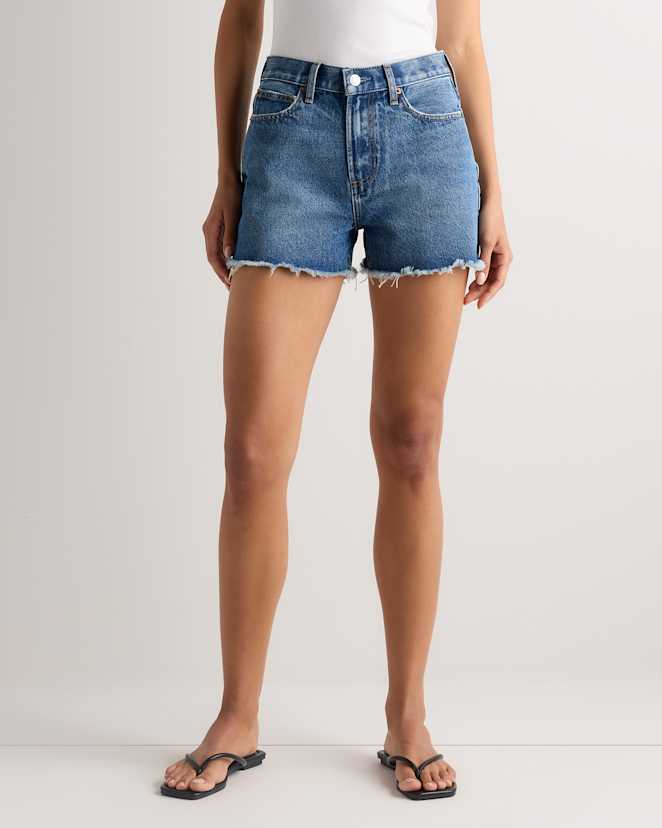 Horizon Blue Raw Fray Bella Rigid Cut Off Shorts