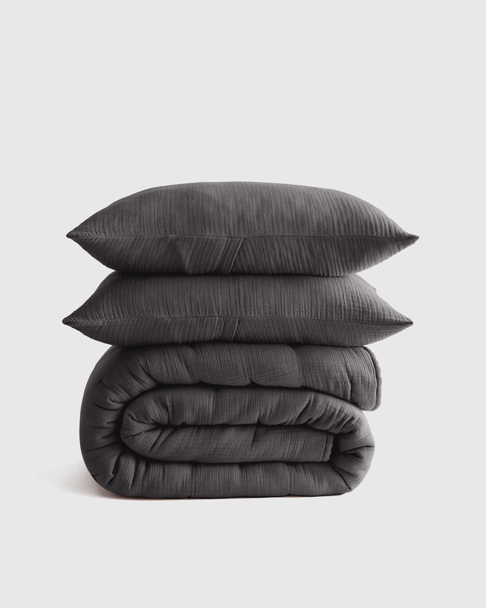charcoal Organic Airy Gauze Dream Quilt Set