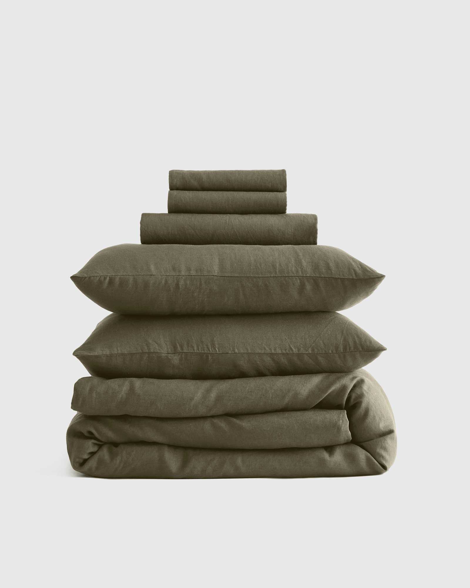 Dusty Olive European Linen Deluxe Bedding Bundle