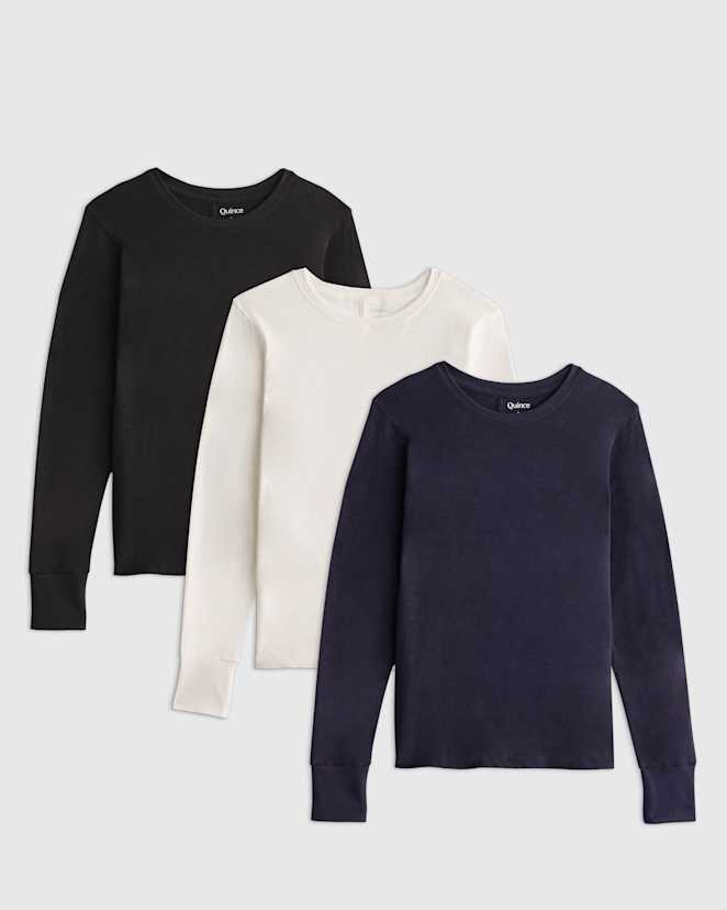 Black 100% Organic Cotton Slub Long Sleeve Tee 3 Pack Bundle