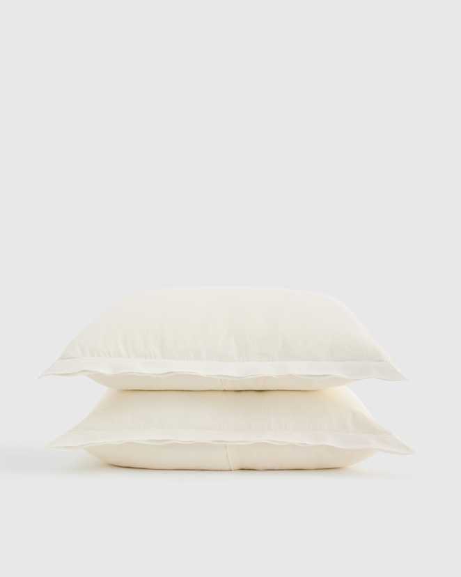 Ivory European Linen Double Flange Sham Set