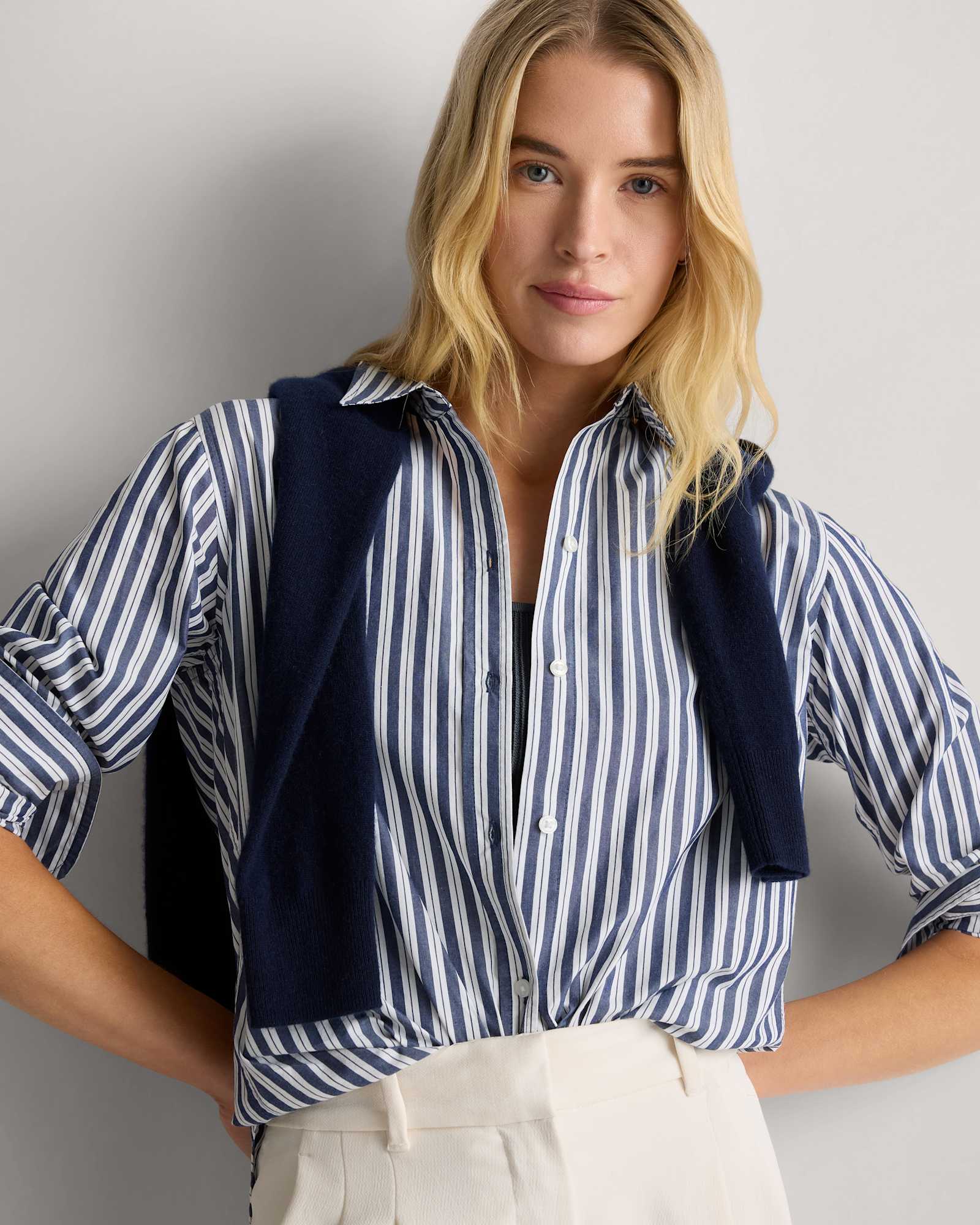 hudson-stripe 100% Organic Cotton Poplin Long Sleeve Shirt
