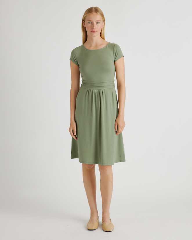 Sage Tencel Jersey Ruched Waist Dress