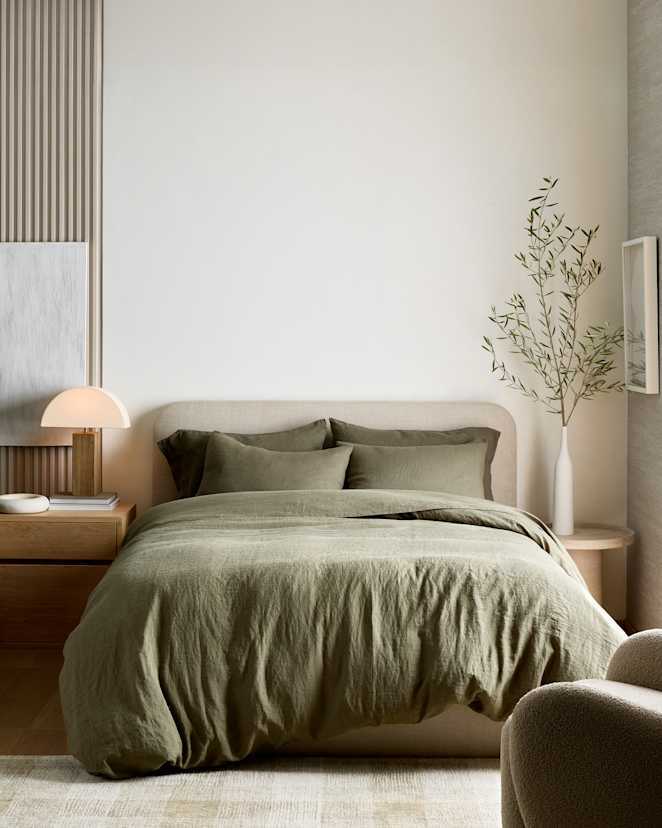 Dusty Olive European Linen Deluxe Bedding Bundle