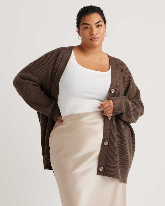 Brown Mongolian Cashmere Oversized Boyfriend Cardigan Sweater