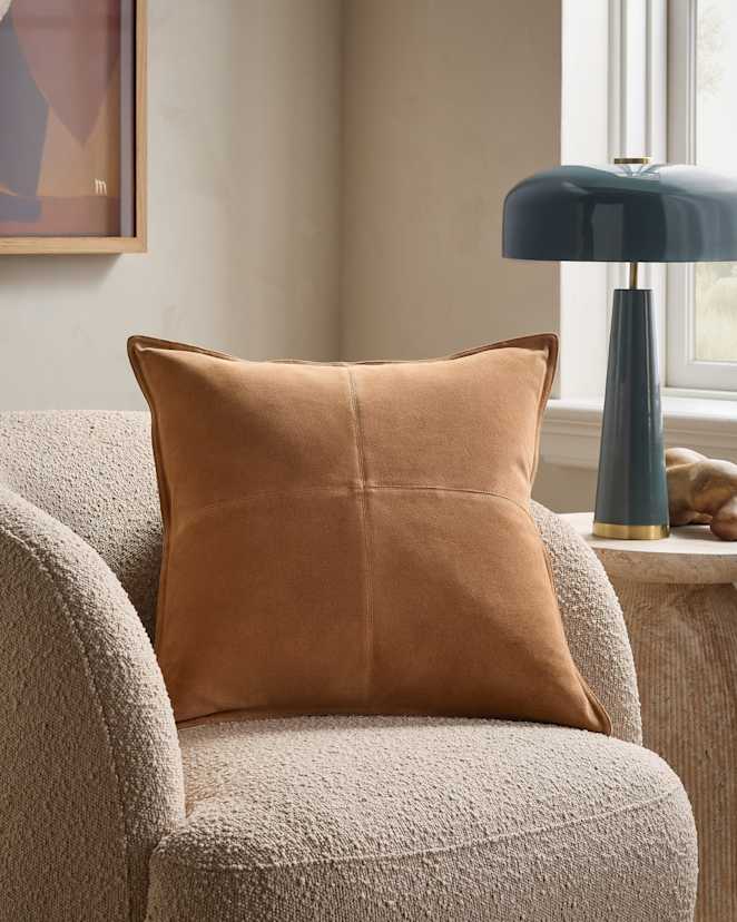 Camel Pieced Suede Pillow Cover
