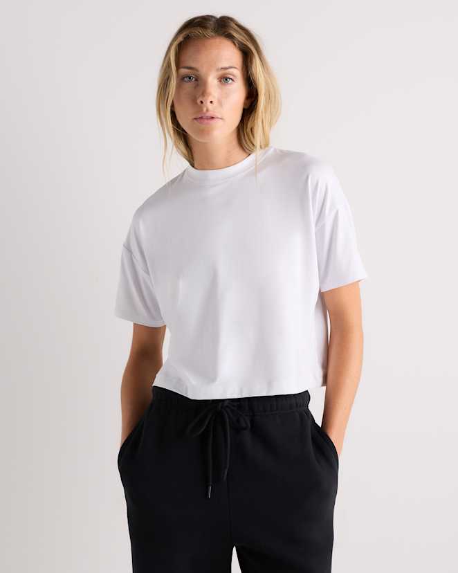 White Flowknit Breeze Boxy Cropped Tee