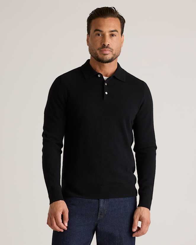 Black Mongolian Cashmere Polo Sweater