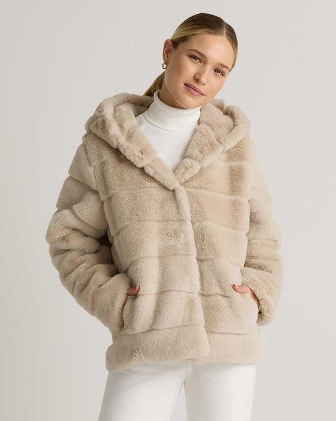 Latte Hooded Faux Fur Jacket