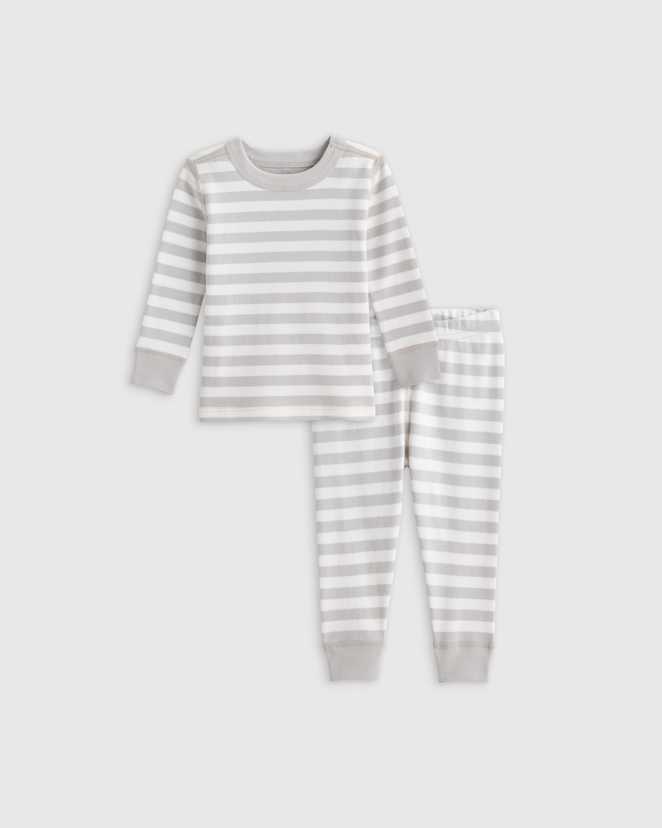 Grey Stripe 100% Organic Cotton Long Sleeve and Pant Pajama Set