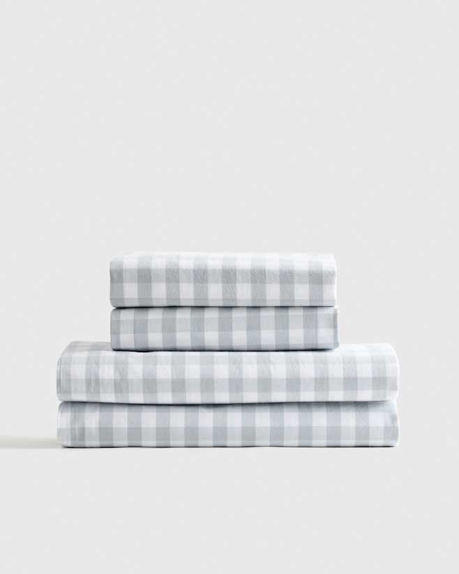 Blue Fog Classic Organic Percale Gingham Sheet Set