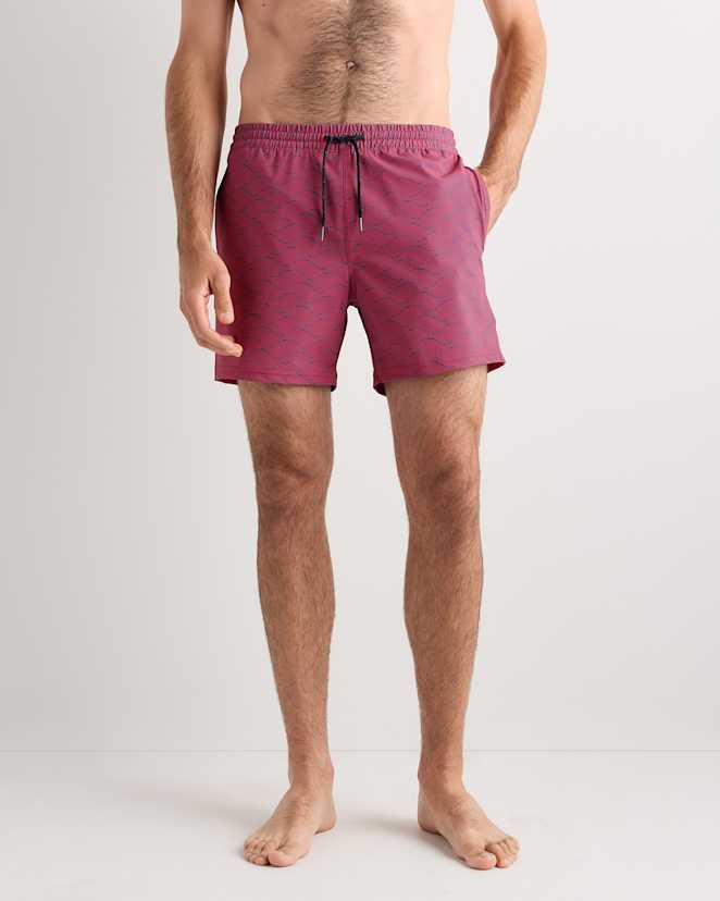 Red Tonal Waves Italian Swim Trunks - 5.5"