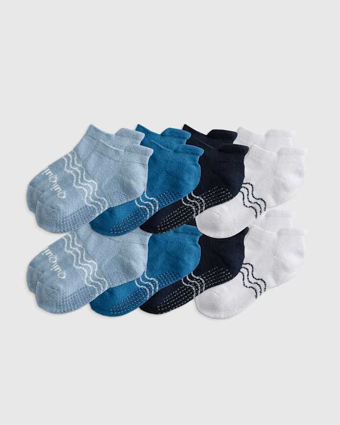 Blue/White Multi Organic Cotton Gripper Ankle Socks 8-Pack