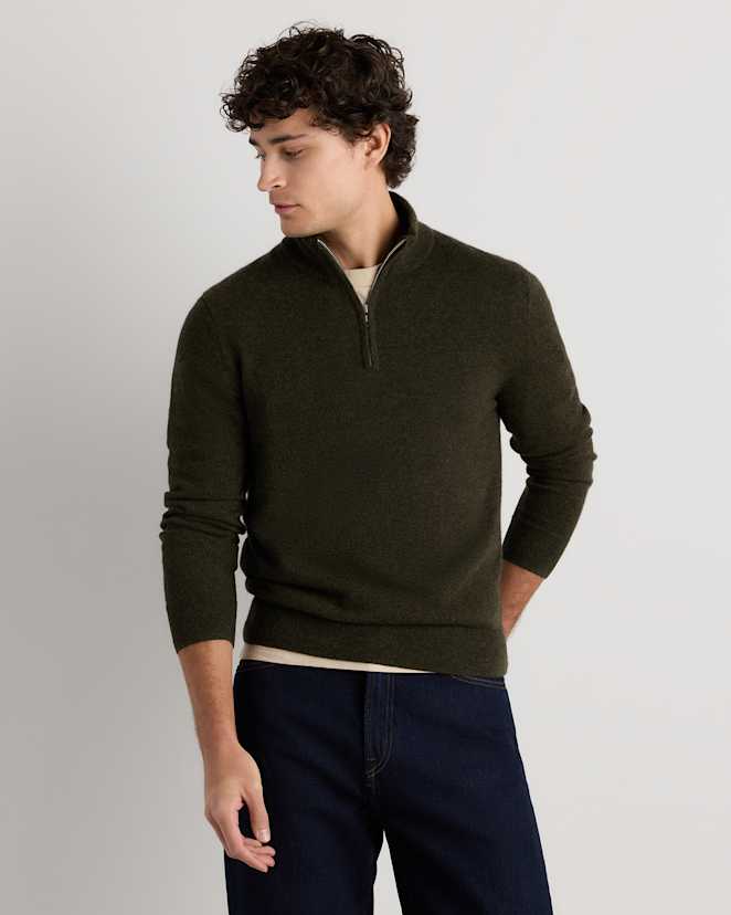 Olive Twist Mongolian Cashmere Quarter Zip Sweater