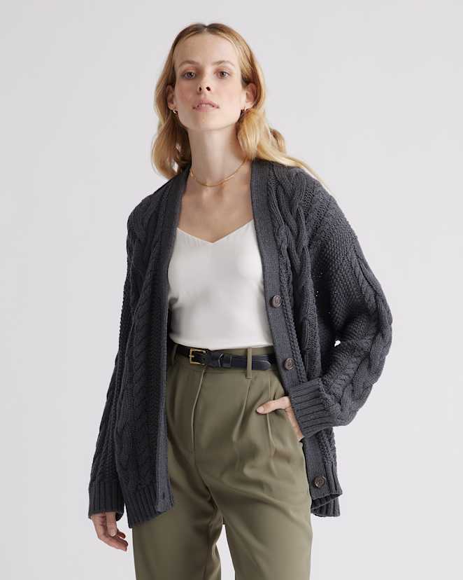 Charcoal 100% Organic Cotton Oversized Cable Cardigan