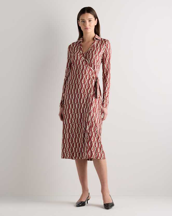 Crimson Prism 100% Silk Jersey Midi Wrap Dress