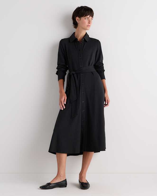 True Black Tencel Modal Knit Midi Shirt Dress