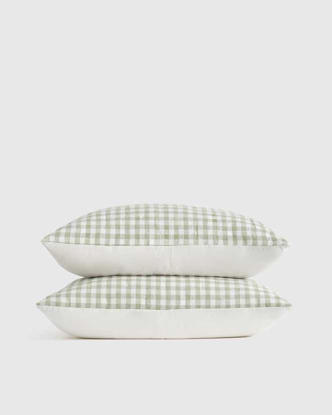 Willowleaf Gingham Ensemble de taies décoratives matelassées en lin européen à motif