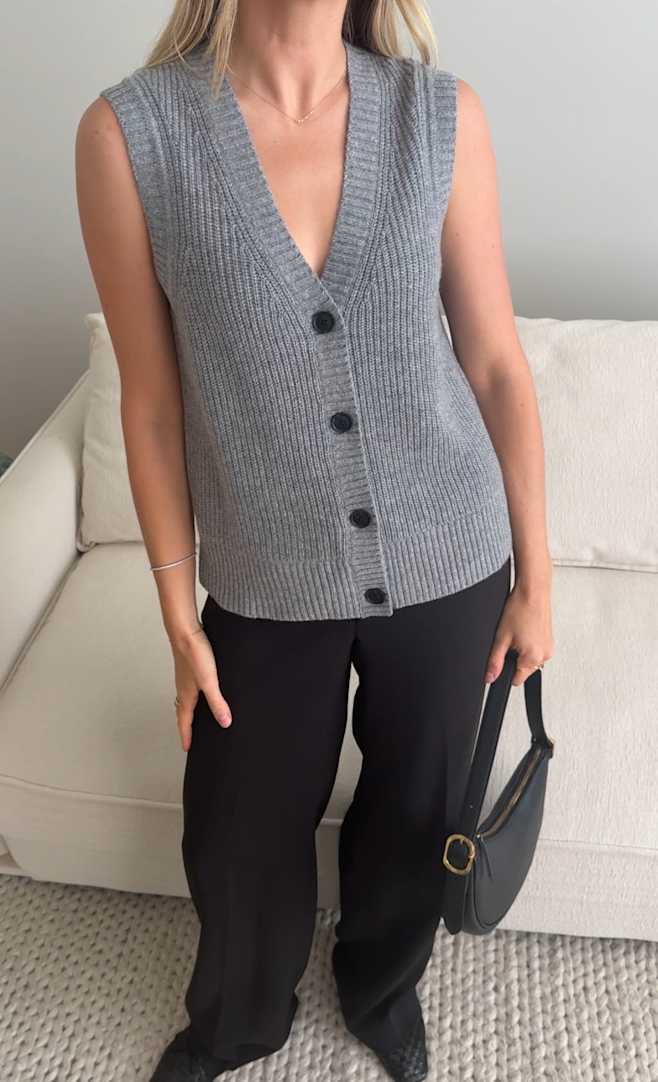 Heather Grey Mongolian Cashmere Fisherman Sweater Vest