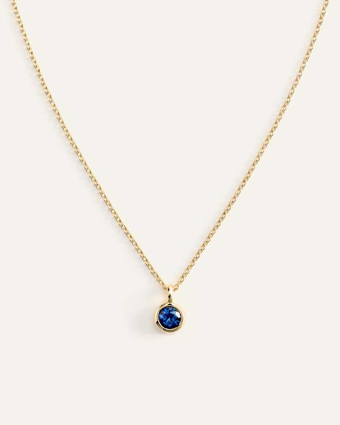 Lab Grown Blue Sapphire 14K Gold Birthstone Solitaire Bezel Pendant