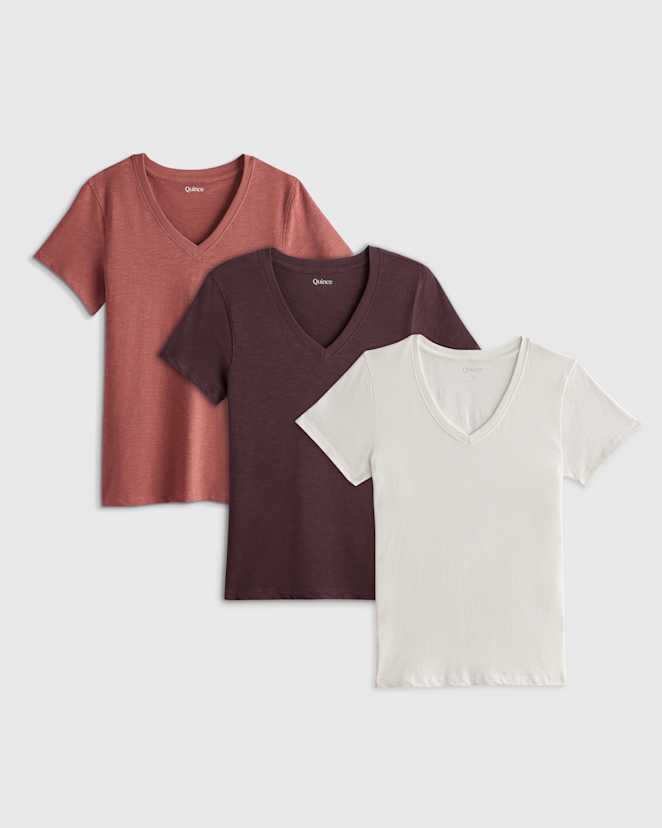 Rose Powder 100% Organic Cotton Slub V Neck Tee 3 Pack Bundle
