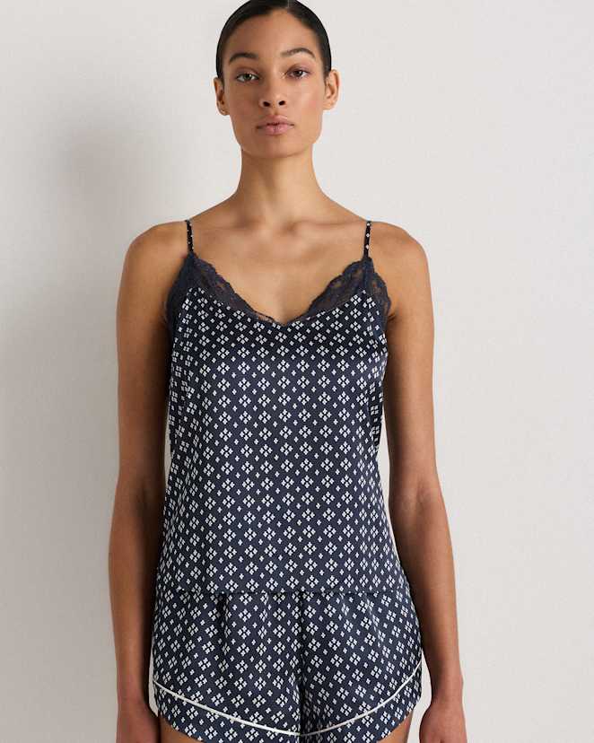 Tiny Diamonds 100% Washable Silk Satin Lace Cami Pajama Top