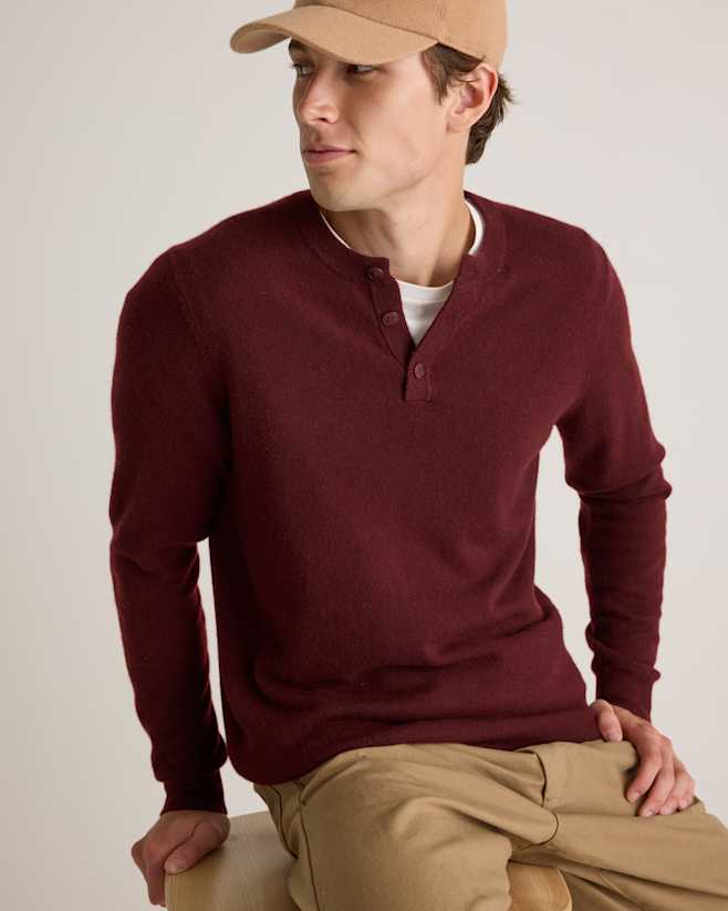 Rich Burgundy Mongolian Cashmere Henley Sweater