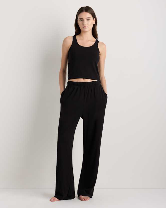 True Black Bamboo Jersey Tank & Pant Pajama Set