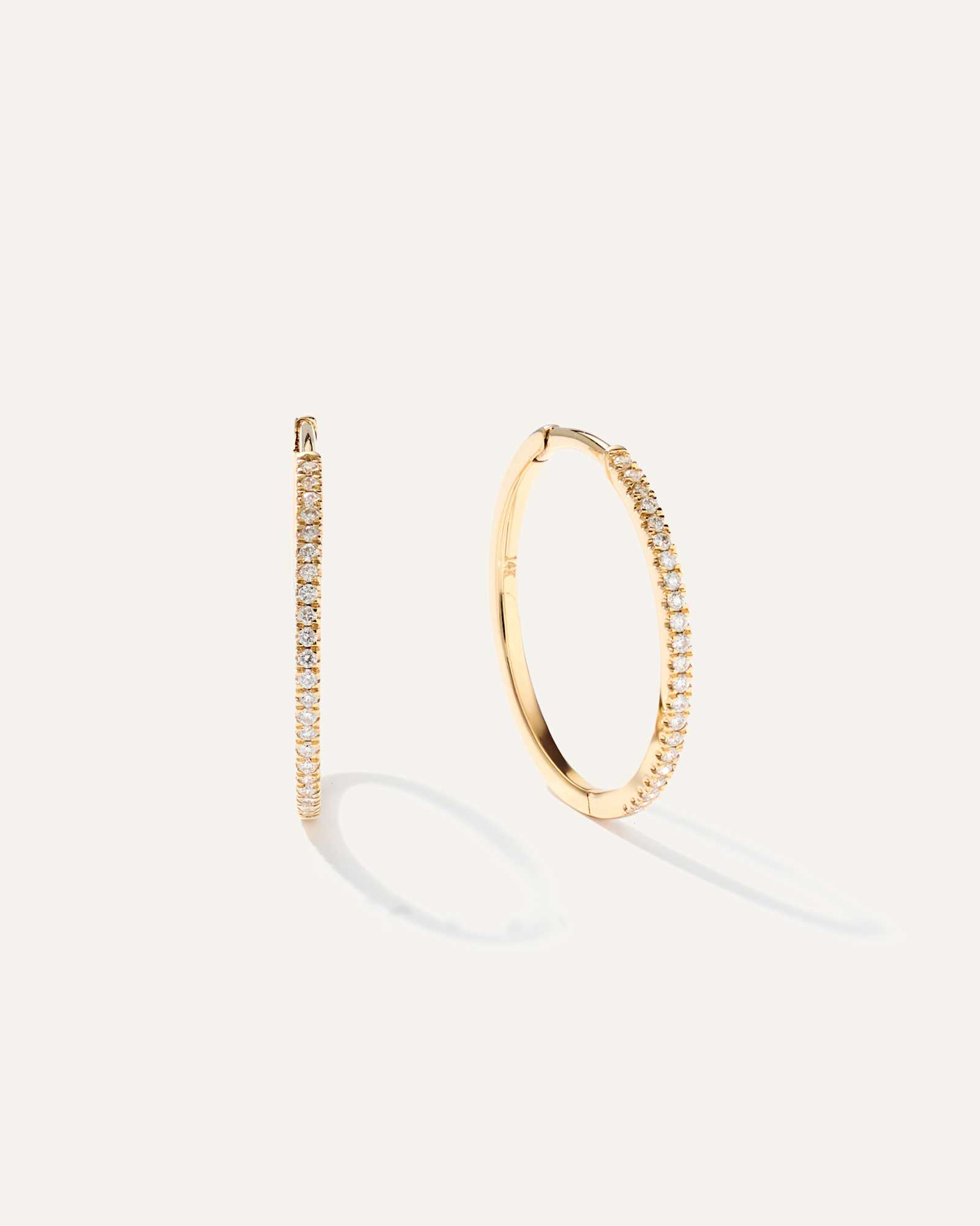 yellow-gold 14K Gold Pave Diamond Medium Hoops