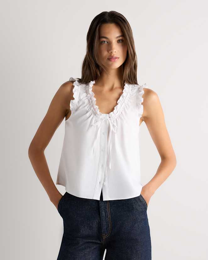 Classic White Débardeur en voile de coton et viscose à volants