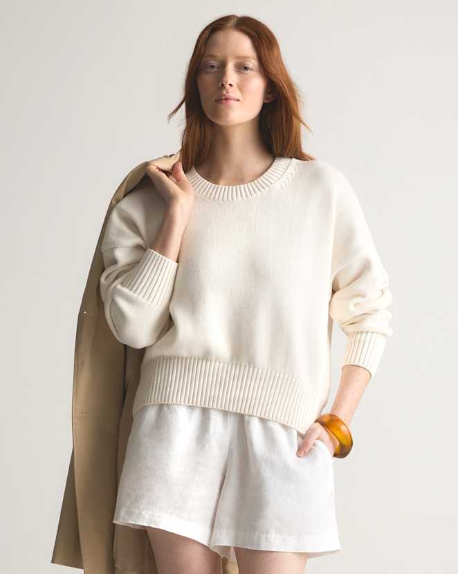 Ivory 100% Organic Cotton Boyfriend Crew Sweater
